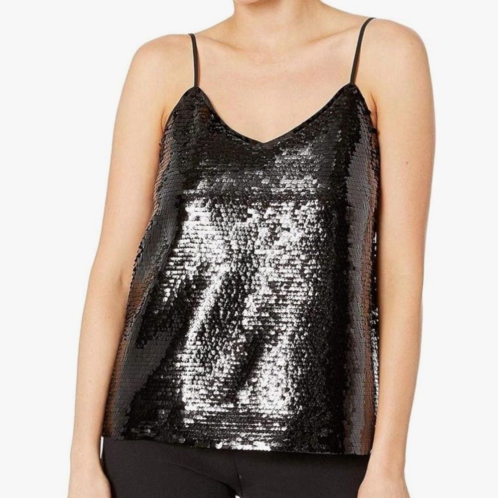 Vince Camuto Black Fish Scale Sequin Tank Top Size Large